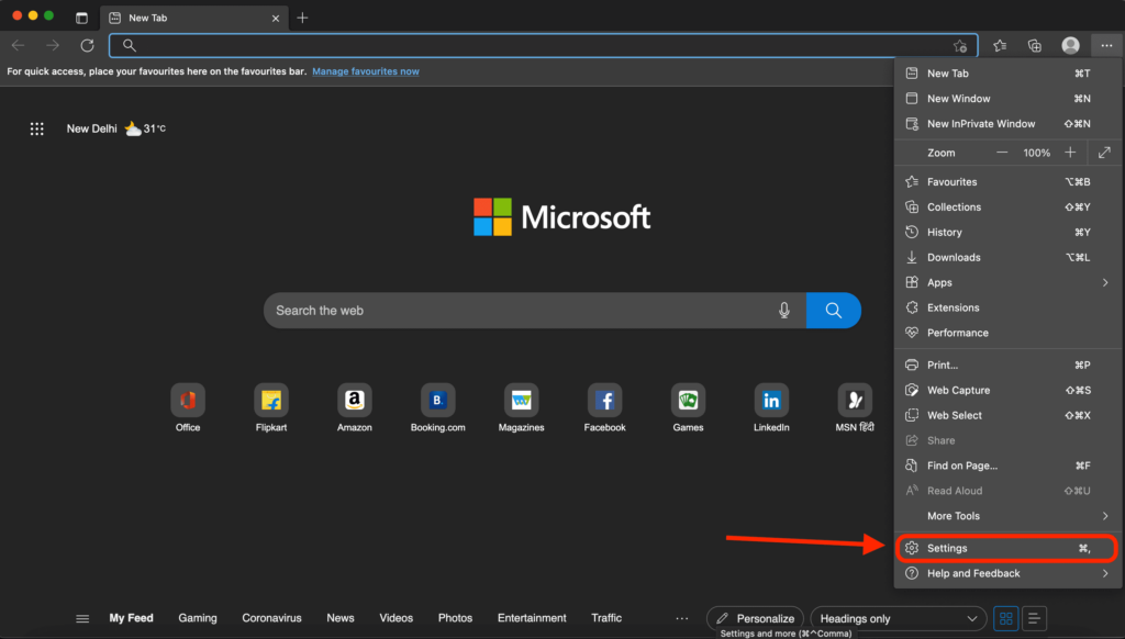Click on Setting in Microsoft Edge