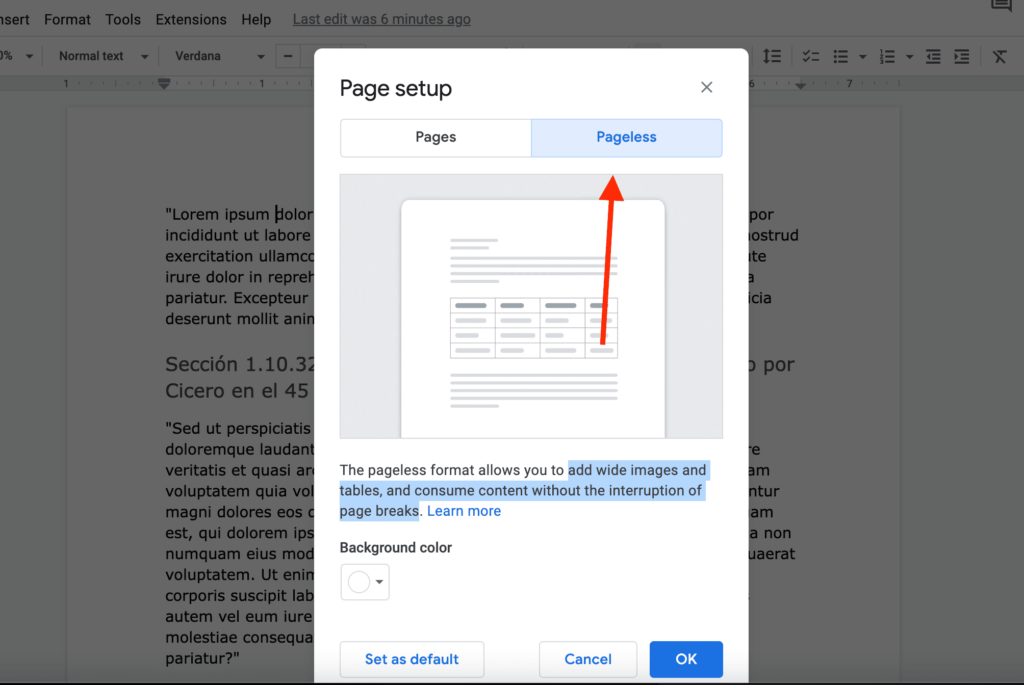 Pageless Option in Google Doc