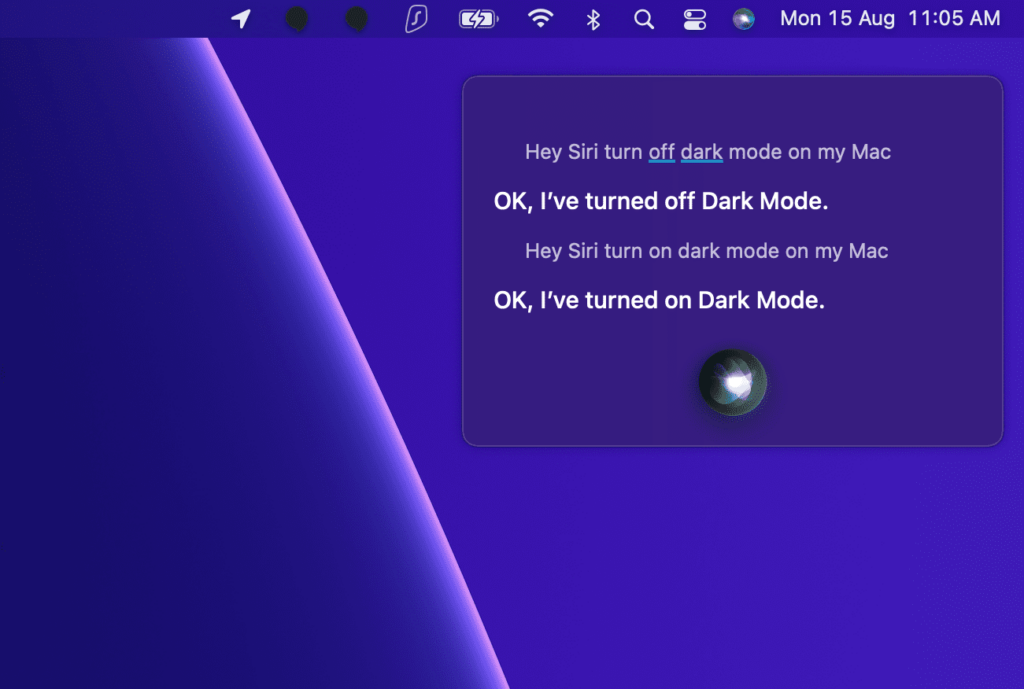 Turn on or Off Dark Mode on Mac with Siri